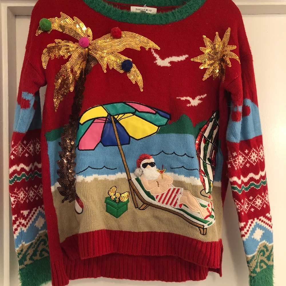 Women’s beach Santa ugly sweater size small